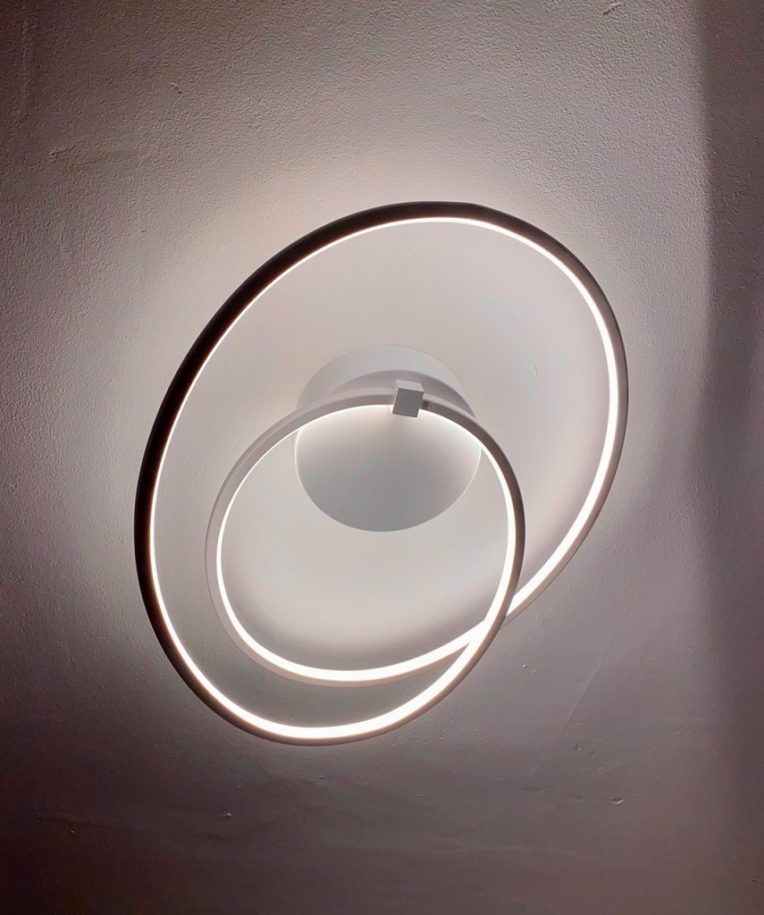Menton Integrated LED Swirl White Semi-Flush Ceiling Fitting close up