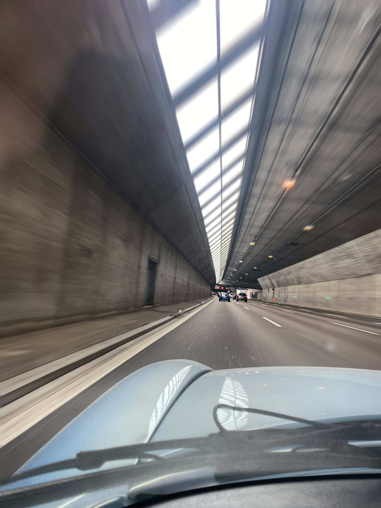 Going through a tunnel on the way to the Nurburgring in the Cerbera