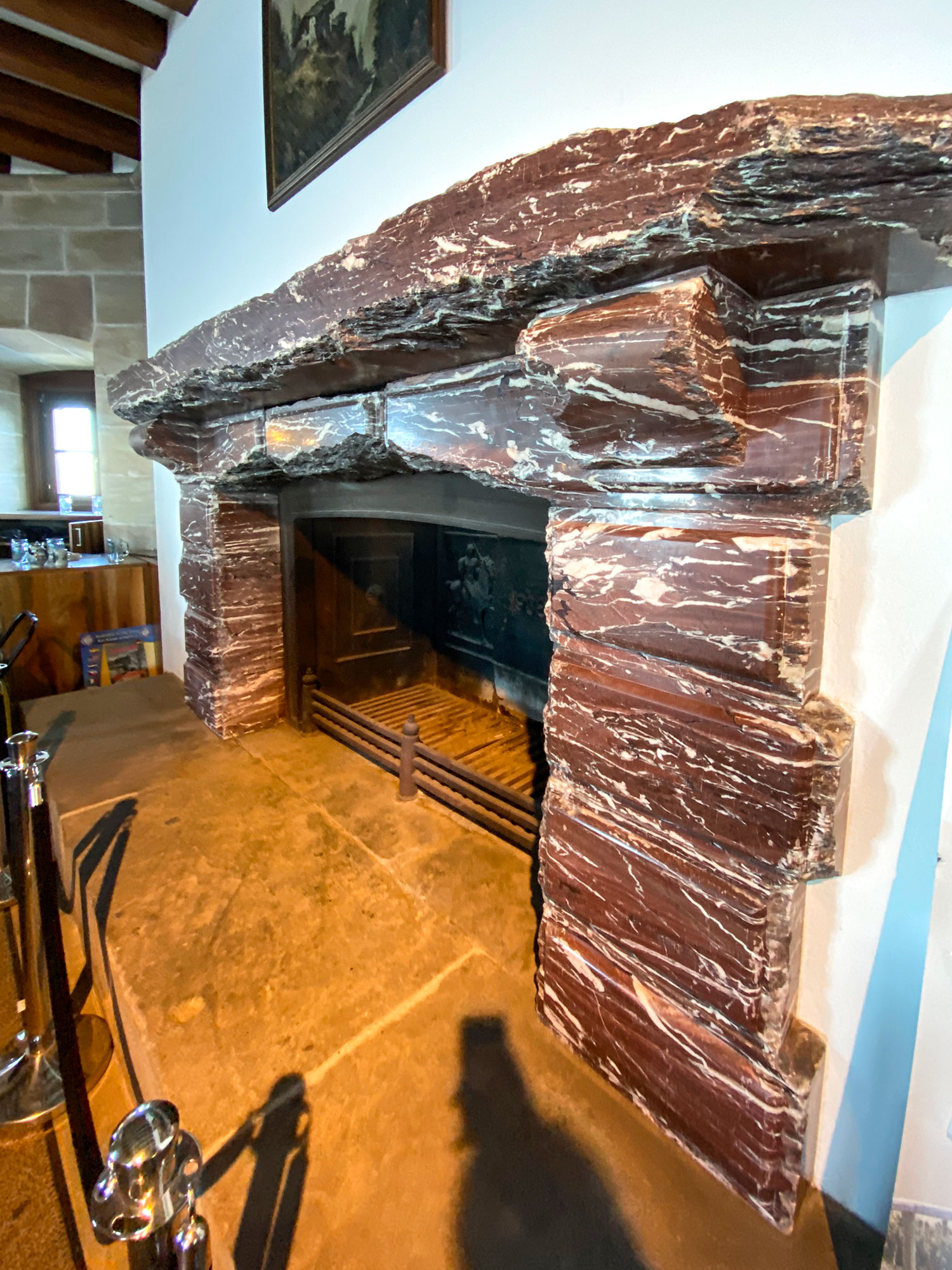 Red Marble Fireplace in the Eagles Nest