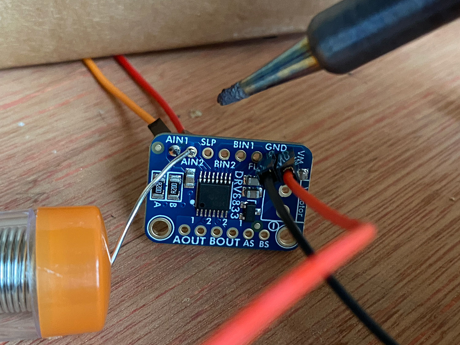 soldering the adafruit drv8833 h-bridge and connectors
